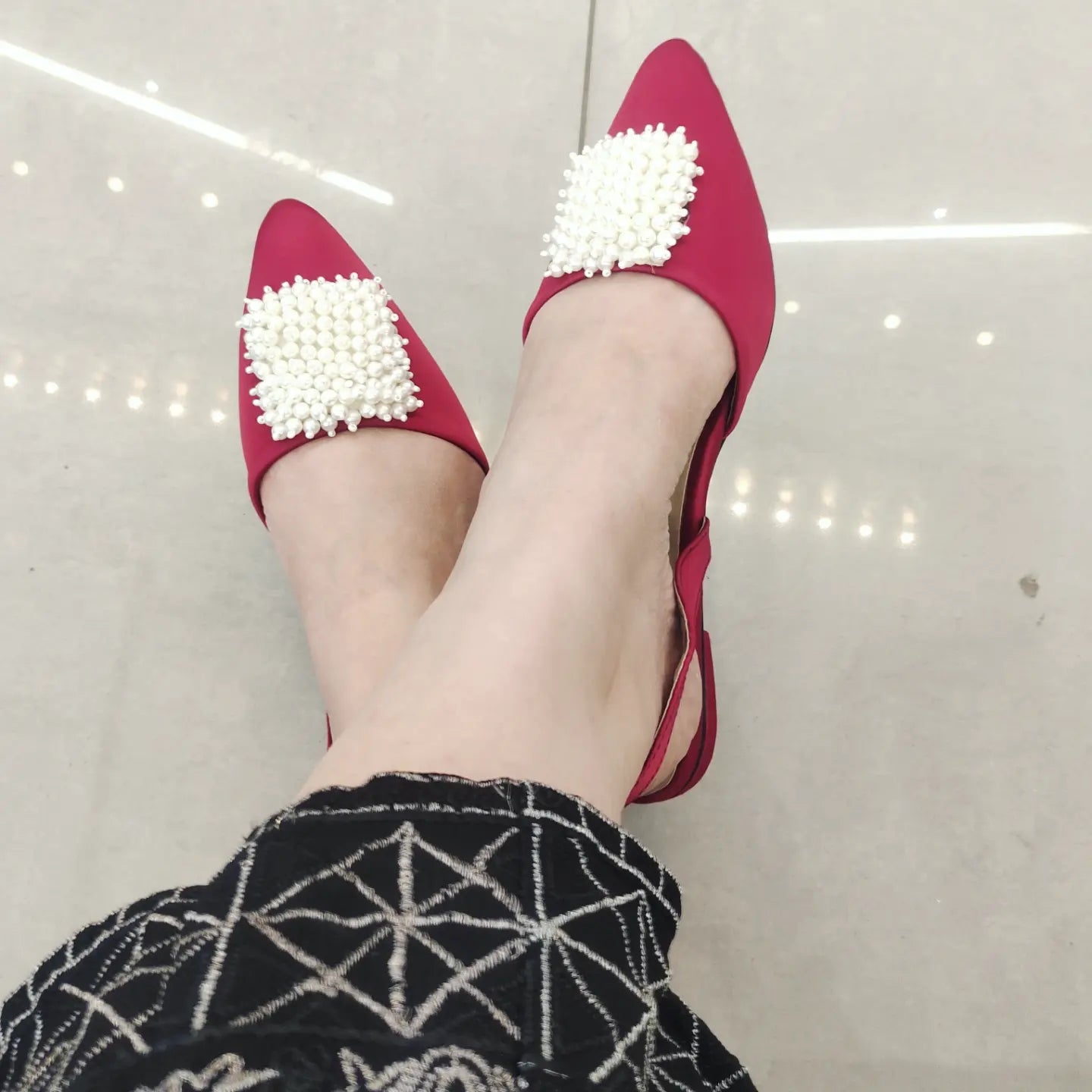 HOT PINK SLING BACK WITH PEARLS