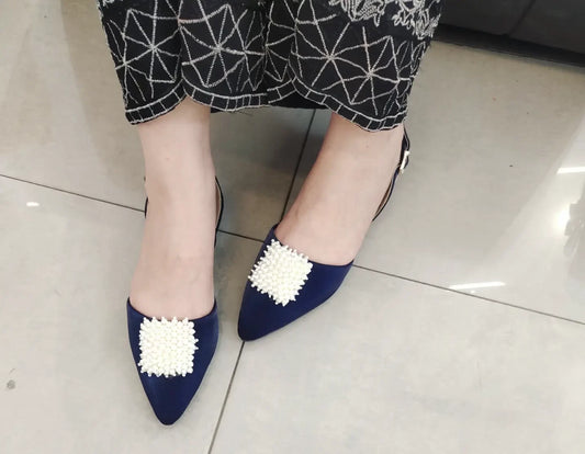 BLUE SLING BACK WITH PEARLS