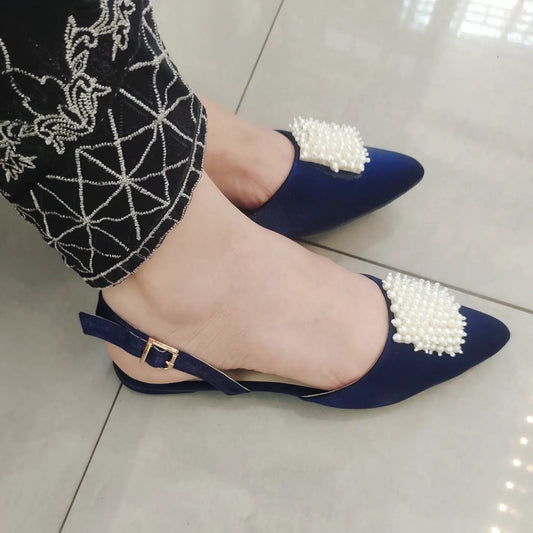 BLUE SLING BACK WITH PEARLS
