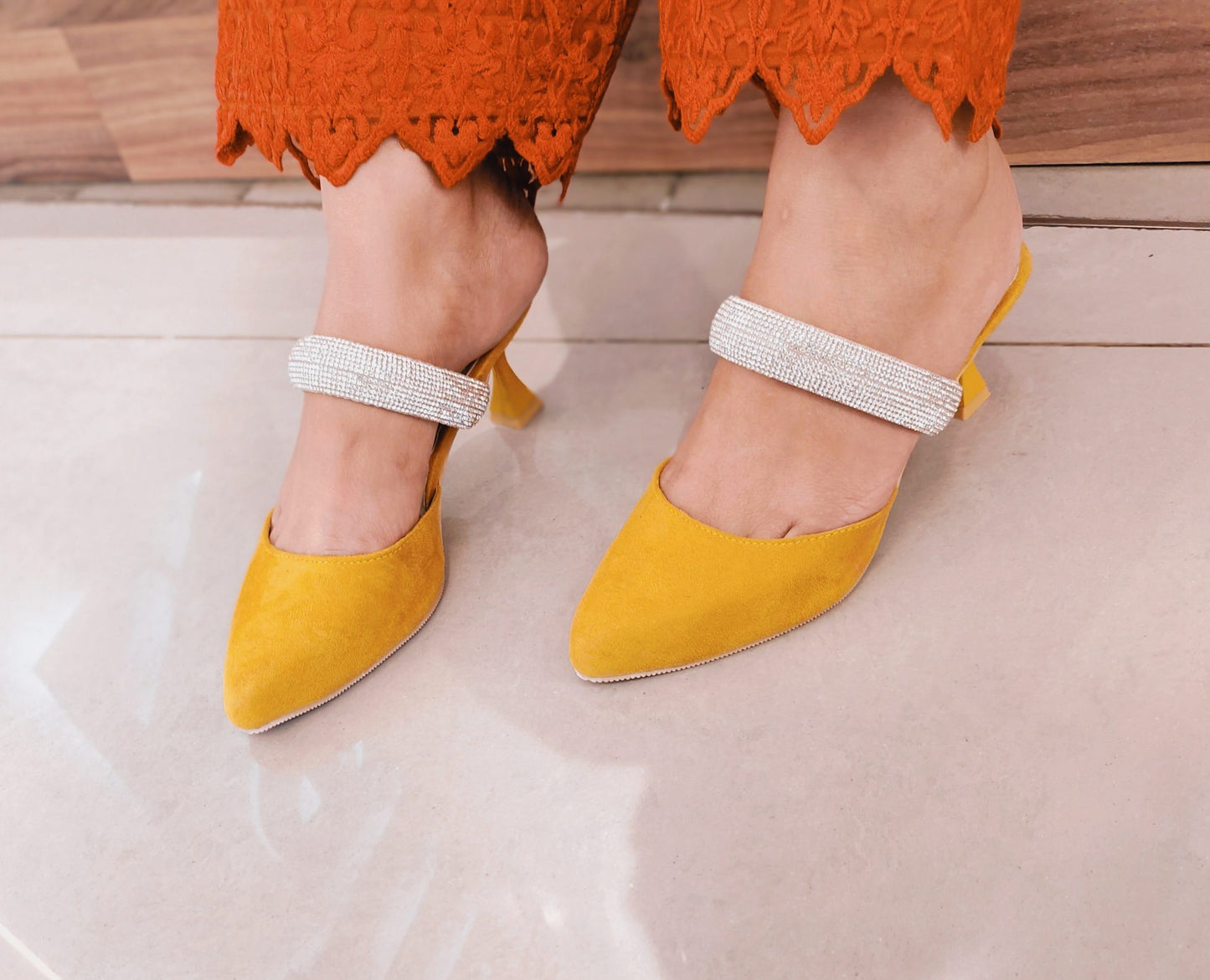 Green Glitter Mules Heels