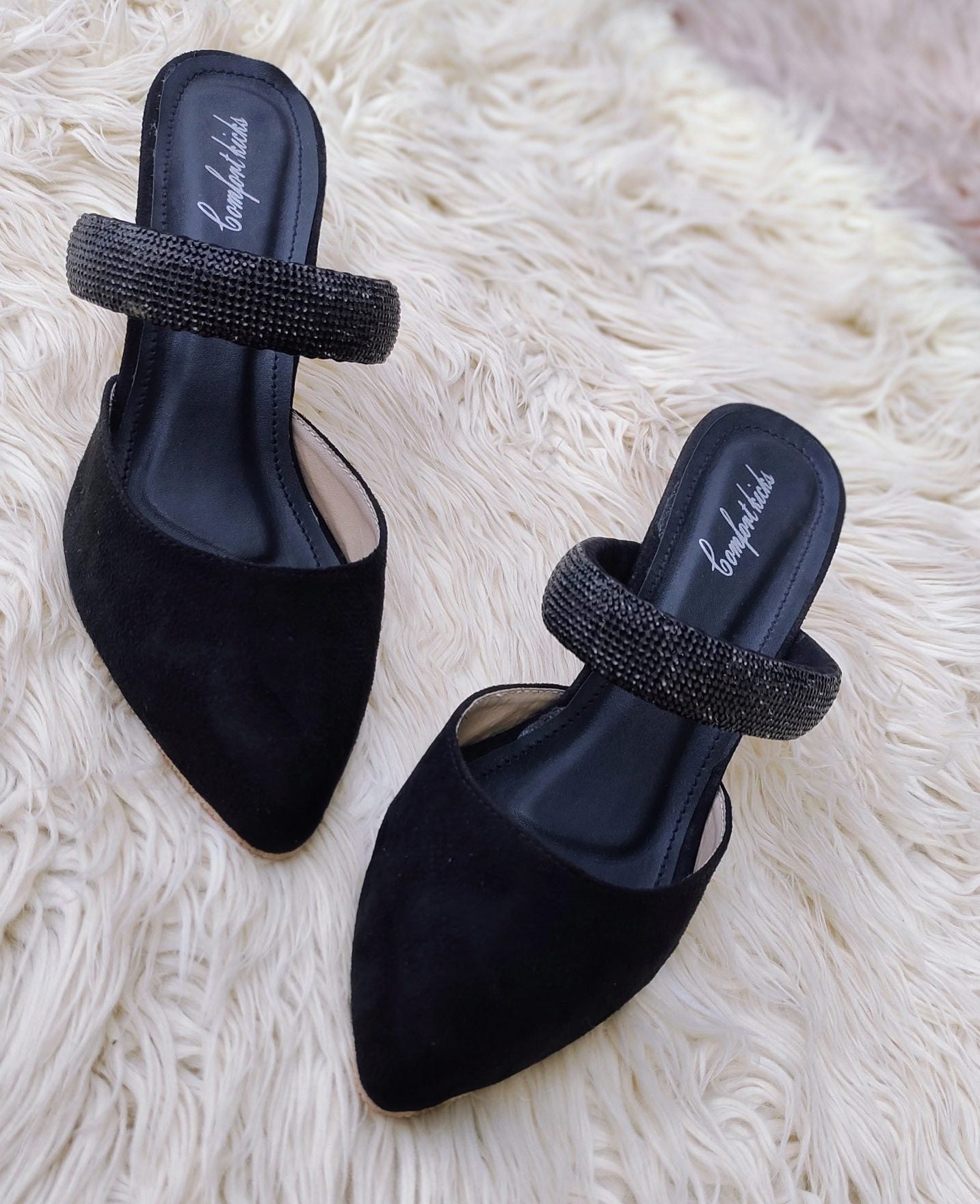 Black Glitter Mules Heels