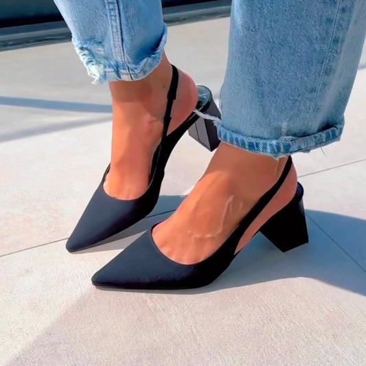 BLOCK HEEL POINTED TOE SLINBACK