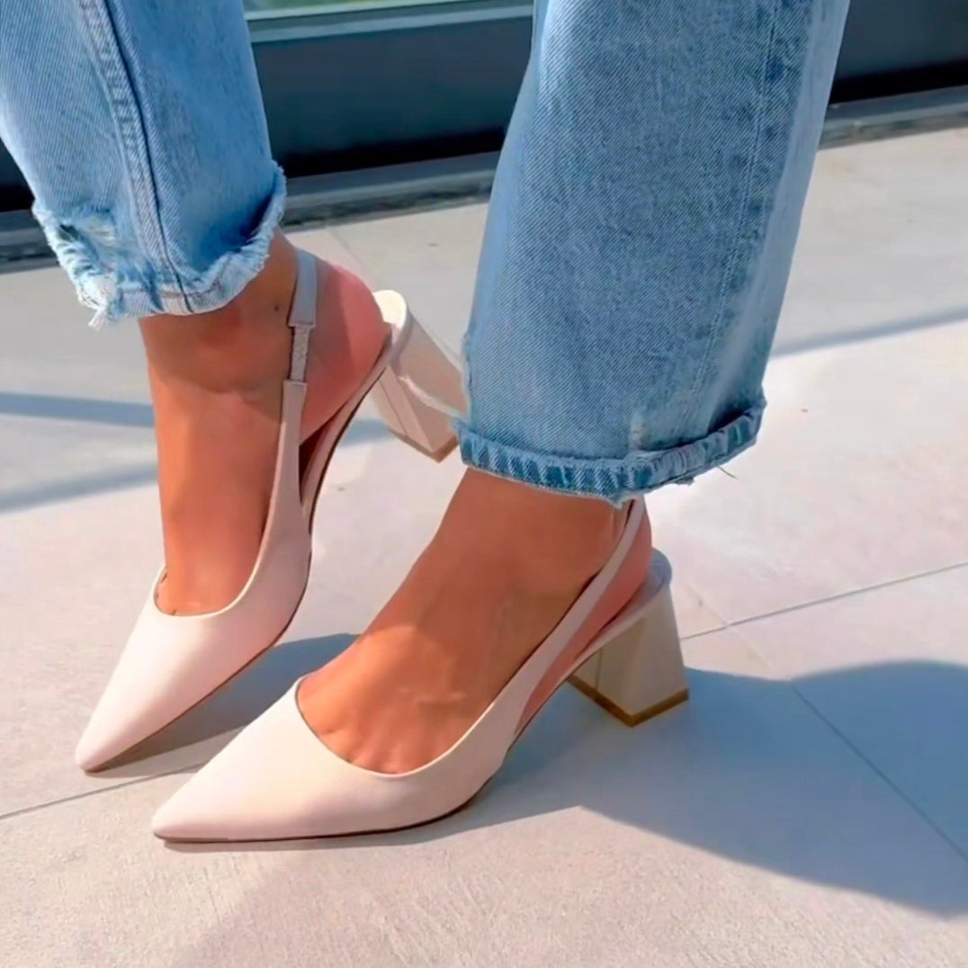 BLOCK HEEL POINTED TOE SLINBACK