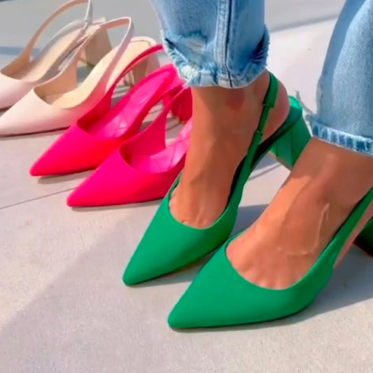 BLOCK HEEL POINTED TOE SLINBACK