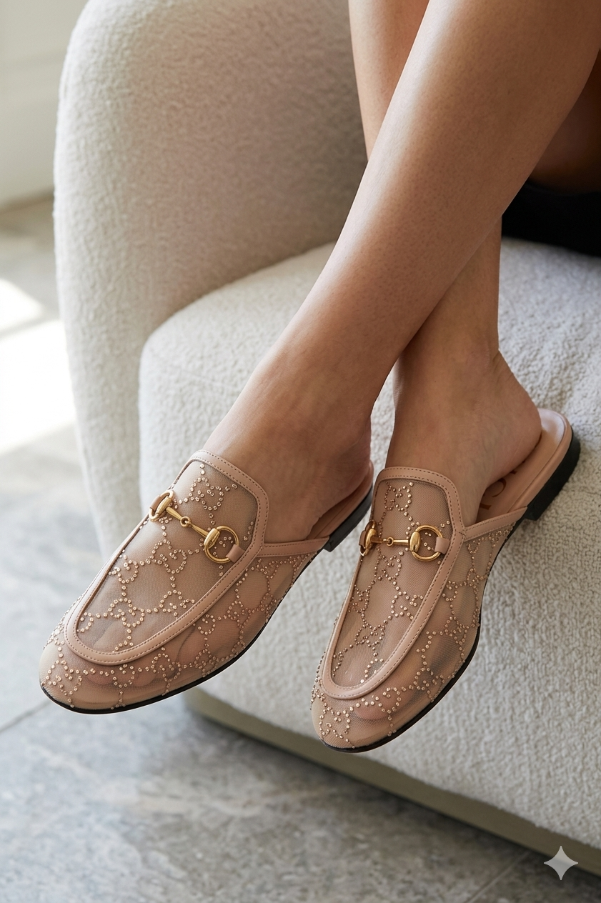Mesh rhinestones mule