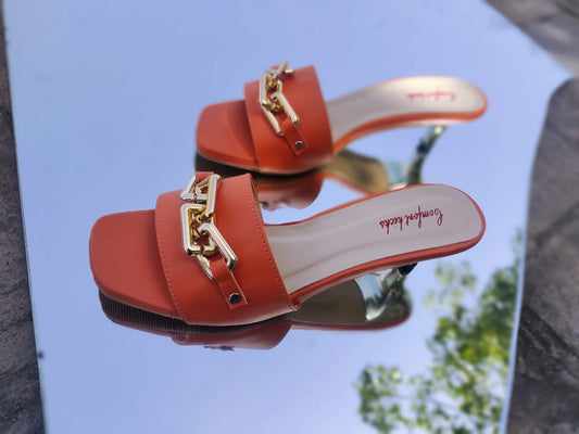 ORANGE WITH GOLDEN HEEL/CHAIN
