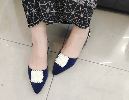 BLUE SLING BACK WITH PEARLS