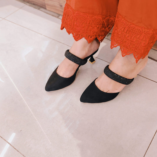 Black Glitter Mules Heels
