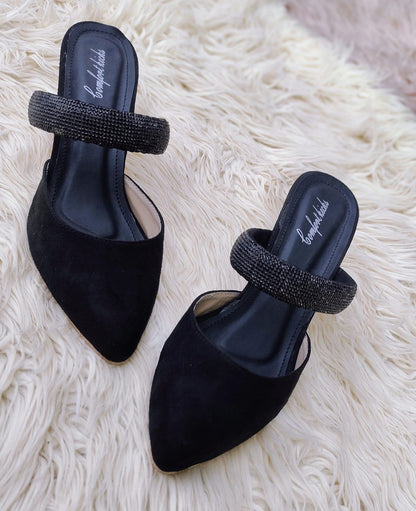 Black Glitter Mules Heels