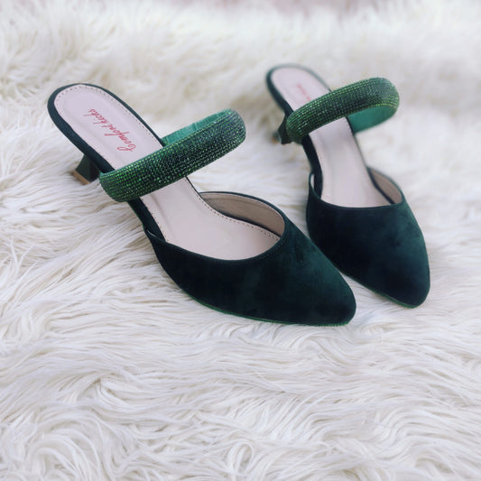 Green Glitter Mules Heels