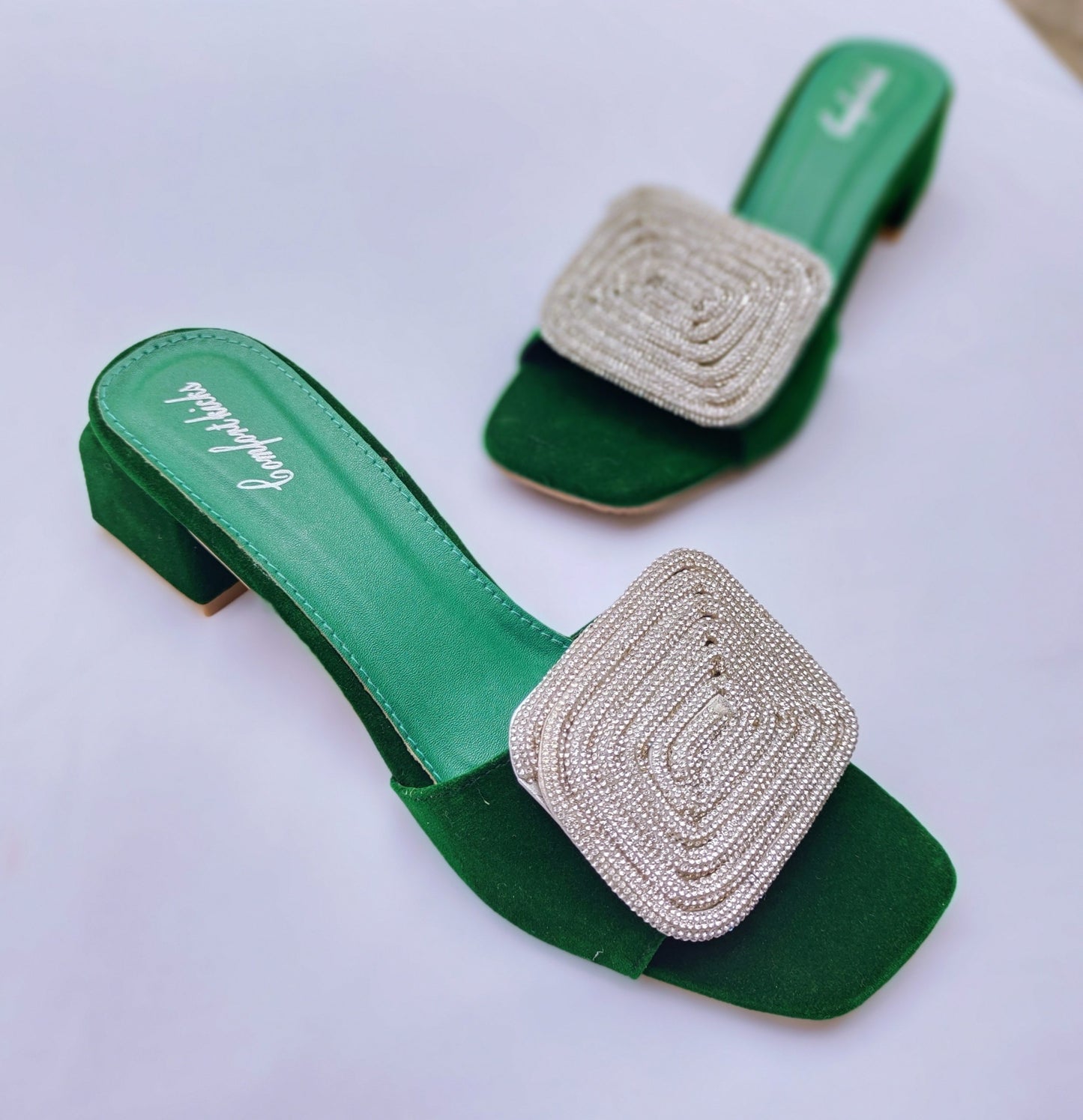 Rhinestones block heel