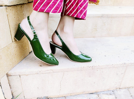 Shiny slingback Block heel