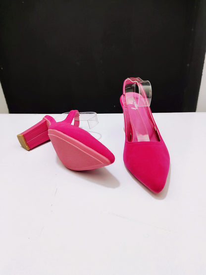BLOCK HEEL POINTED TOE SLINBACK