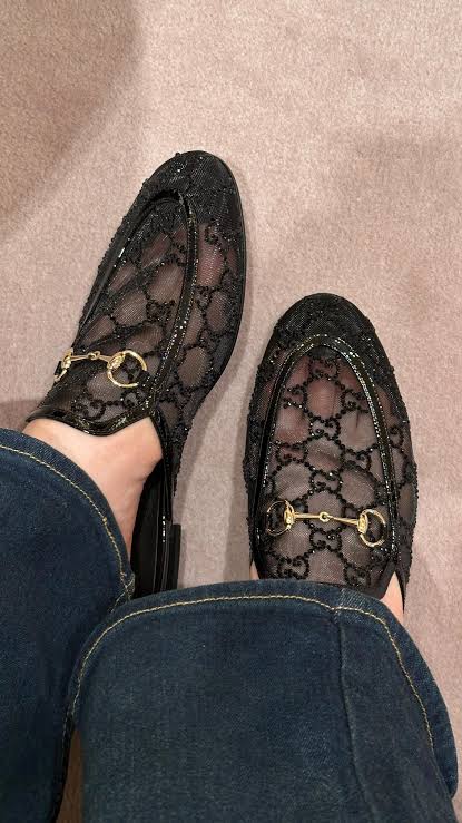 Mesh rhinestones mule