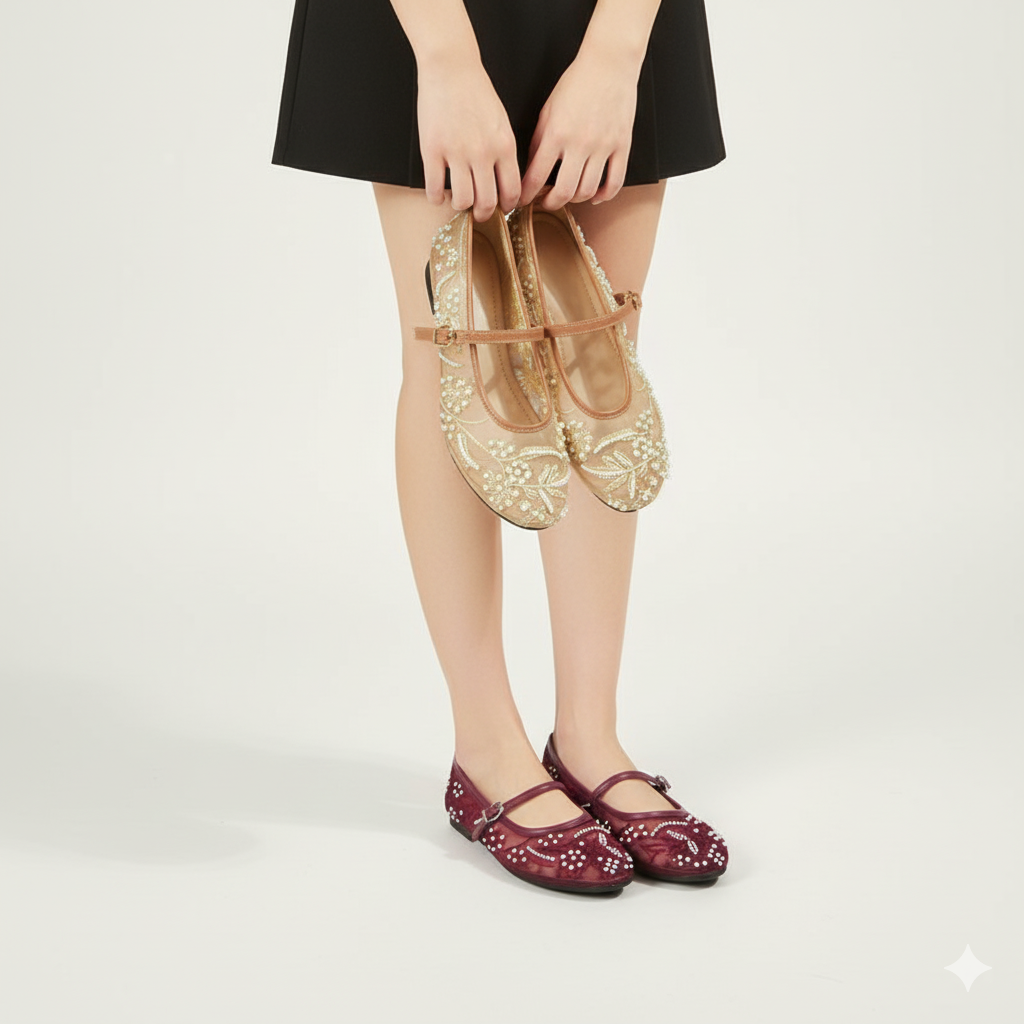 Beads embroidry pumps