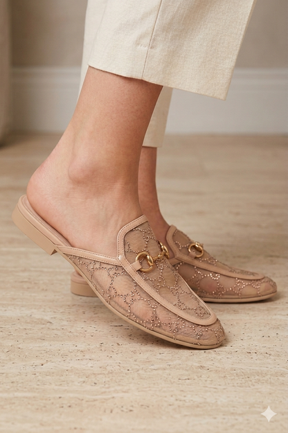 Mesh rhinestones mule